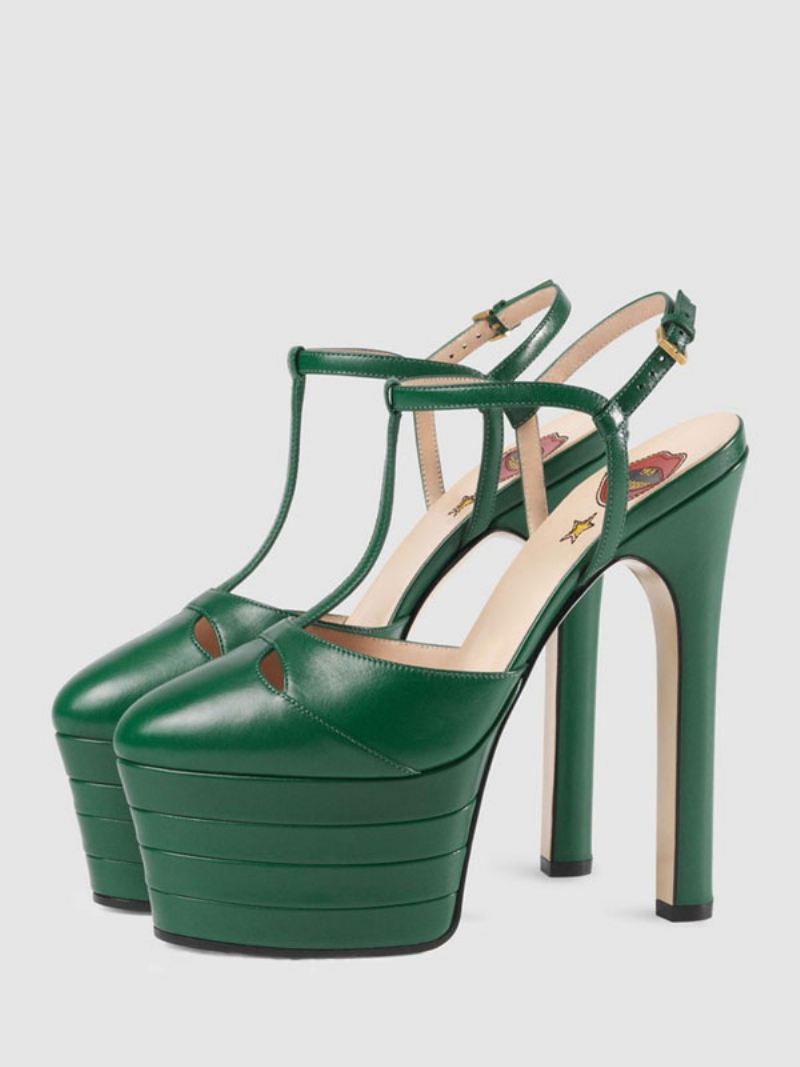 Dames Hoge Hakken Platform Ronde Neus Hak T-type Sexy Pumps - Groen