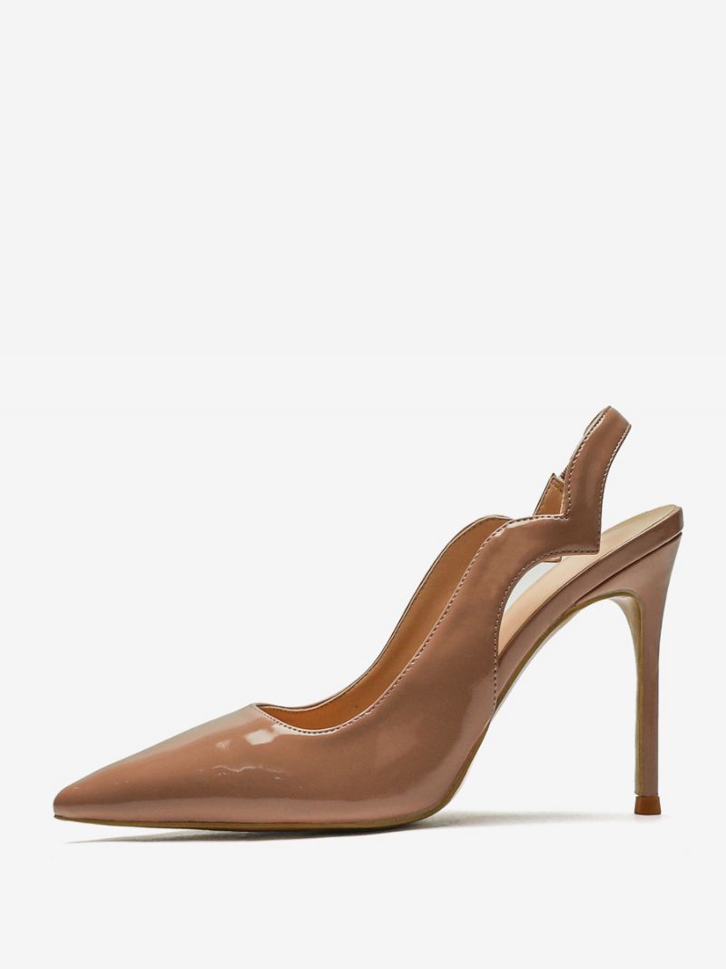 Dames Hoge Hakken Plus Maat Slingback Pumps Met Puntige Neus - Camel