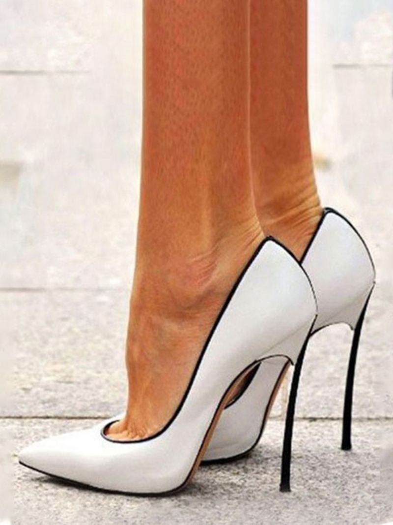 Dames Hoge Hakken Puntige Neus Stiletto Grote Maten Elegante Witte Pumps