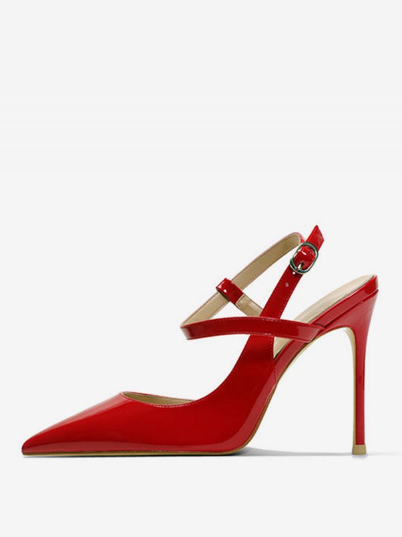 Dames Hoge Hakken Zwarte Puntige Neus Sandalen Stiletto Hak Slingback Pumps - Rood