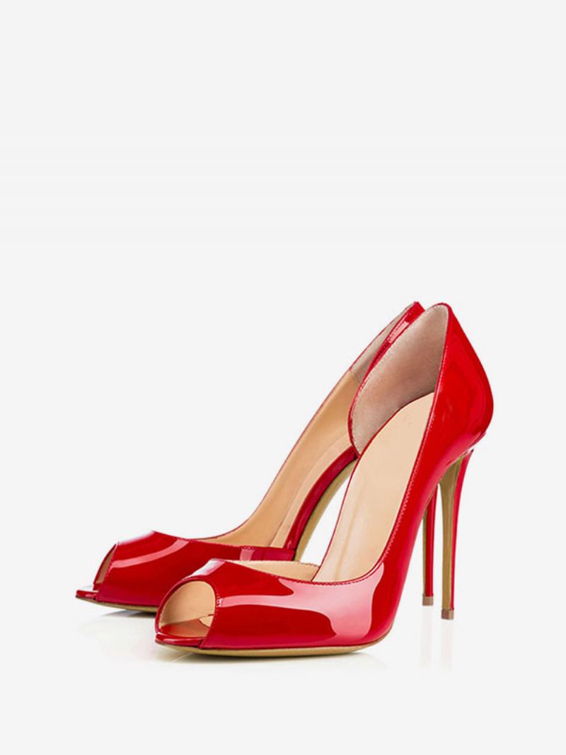 Dames Peep Toe Hakken Lakleer Stiletto Hoge Hak Pompen Zwart - Rood