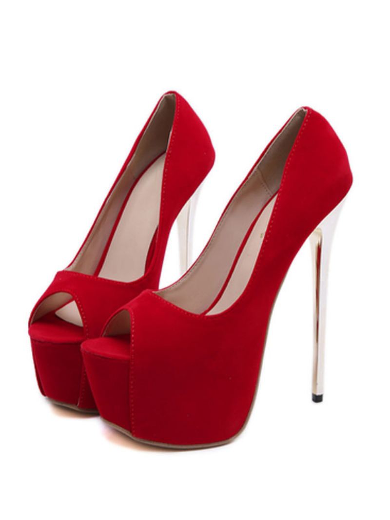 Dames Peep Toe Hakken Platform Stiletto Hak Chique Sexy Pumps - Rood