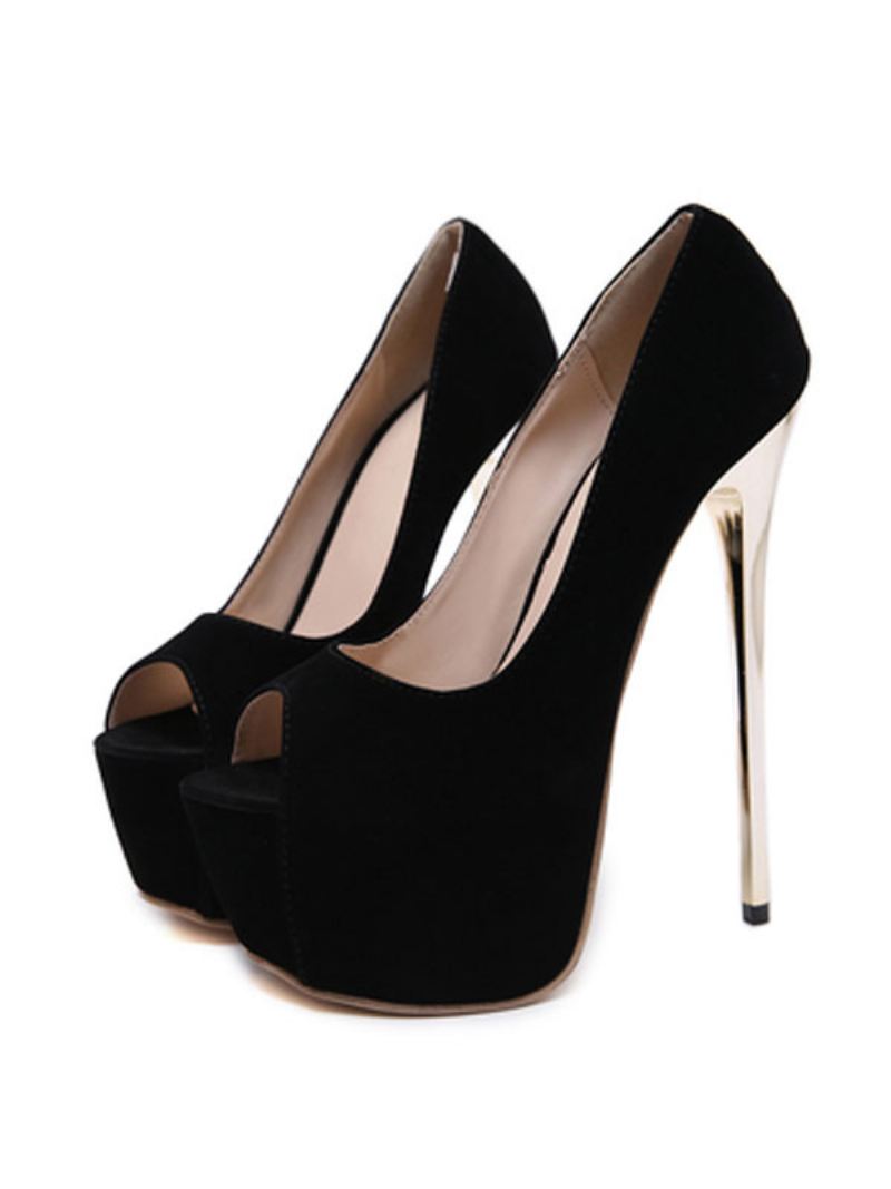 Dames Peep Toe Hakken Platform Stiletto Hak Chique Sexy Pumps - Zwart