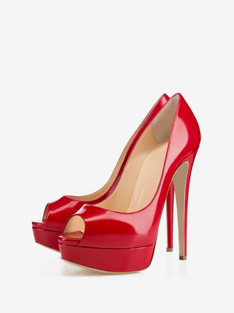 Dames Platform Peep Toe Hakken Lakleer Naaldhak Sexy Feestpumps