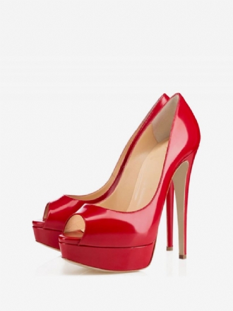 Dames Platform Peep Toe Hakken Lakleer Naaldhak Sexy Feestpumps