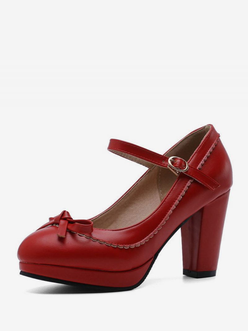 Dames Roze Mary Jane Schoenen Ronde Neus Kitten Heel Vintage - Rood