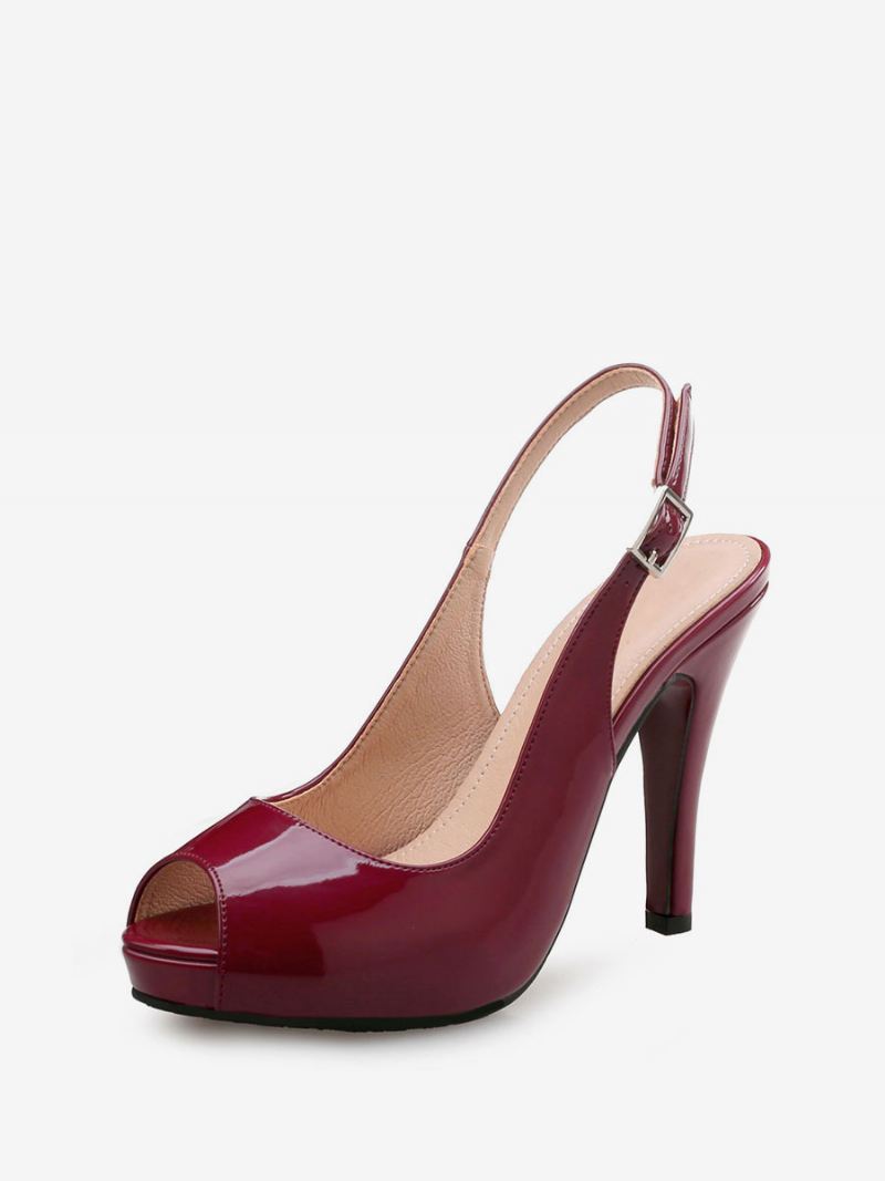 Dames Slingback Pumps Peep Toe Stiletto Galahakpompen Bordeauxrood