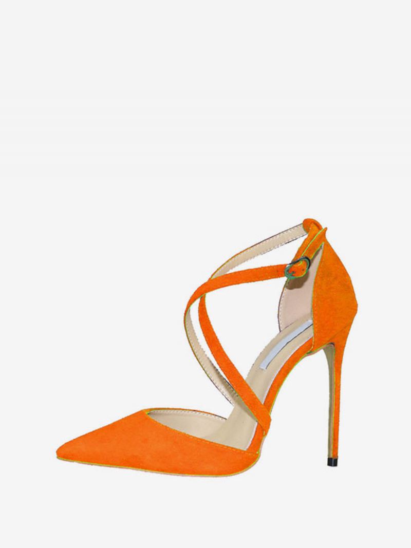 Dames Suède Hoge Hakken Puntschoen Kriskras Stiletto Prom Heel Pumps - Oranje