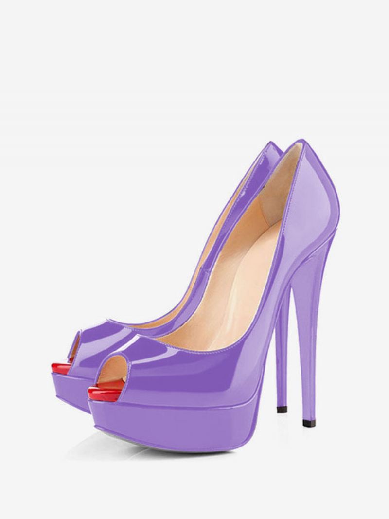 Dames Zwarte Peep Toe Hakken Platform Naaldhak Pompen Sexy Schoenen - Lavendel