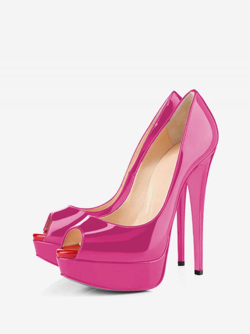 Dames Zwarte Peep Toe Hakken Platform Naaldhak Pompen Sexy Schoenen - Roos