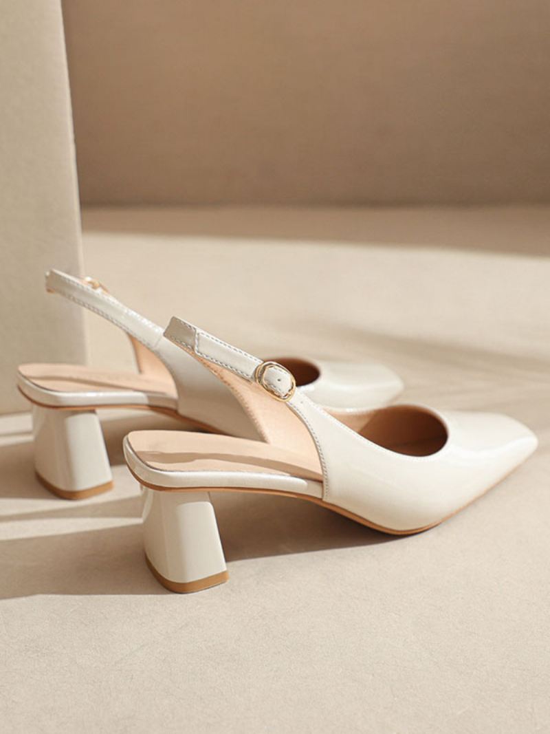 Damespumps Met Blokhak Slingback-hakken Vierkante Neus - Beige