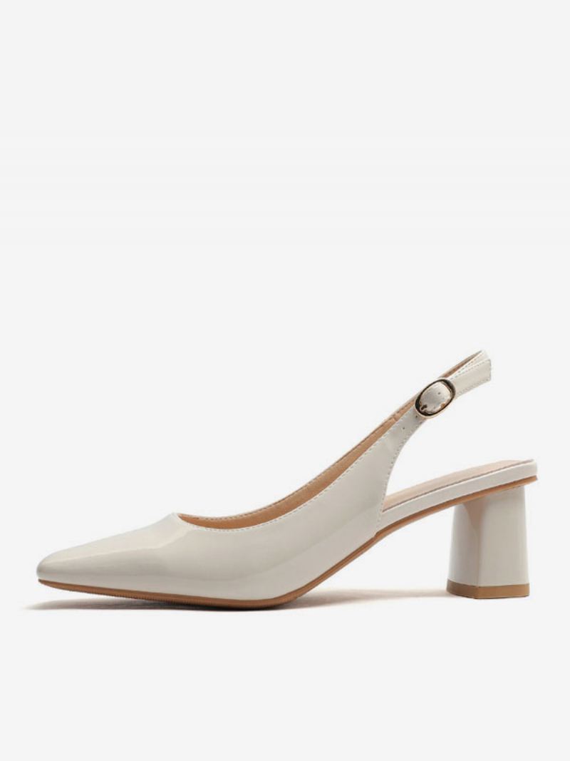 Damespumps Met Blokhak Slingback-hakken Vierkante Neus - Beige