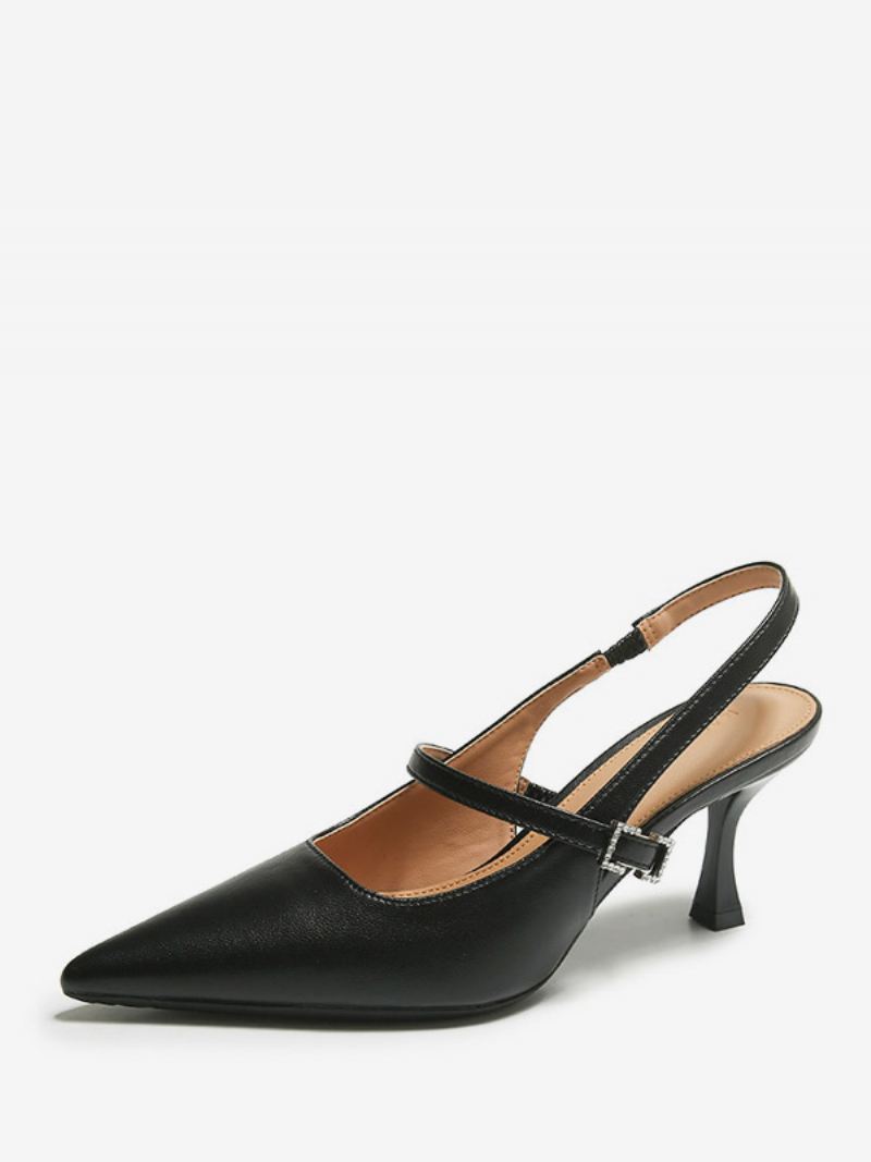 Damespumps Met Hak Zwarte Spitse Neus Slingback-pumps Kittenhak - Zwart