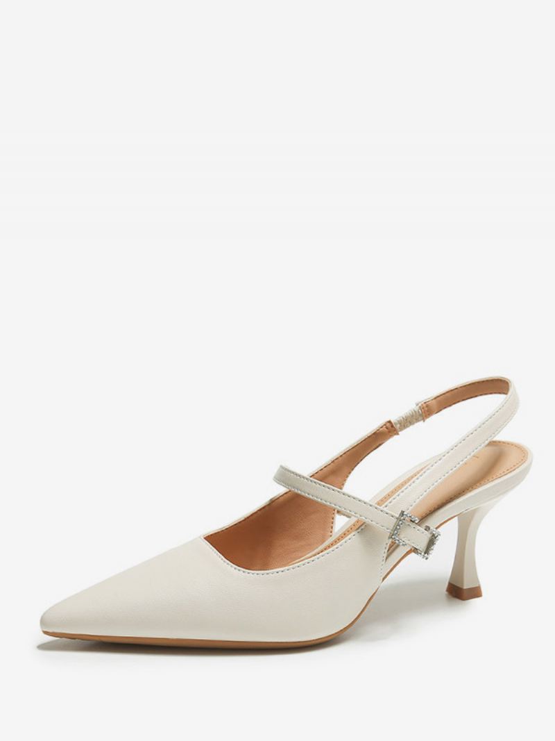 Damespumps Met Hak Zwarte Spitse Neus Slingback-pumps Kittenhak - Wit