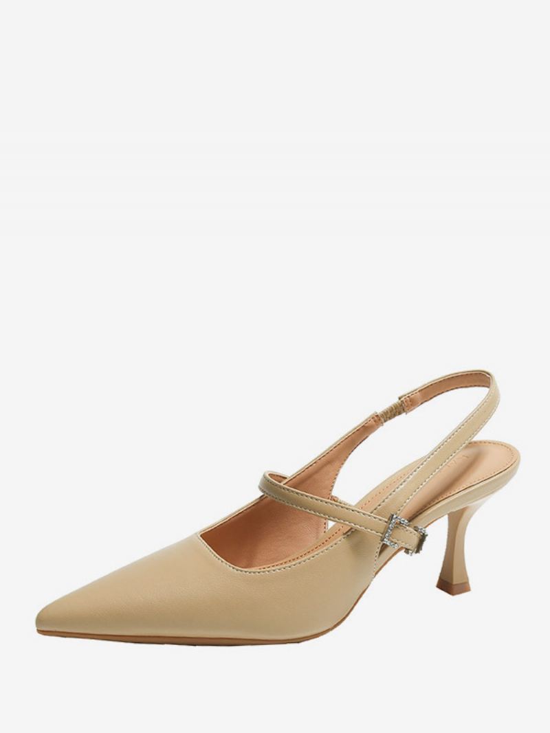 Damespumps Met Hak Zwarte Spitse Neus Slingback-pumps Kittenhak - Kaki