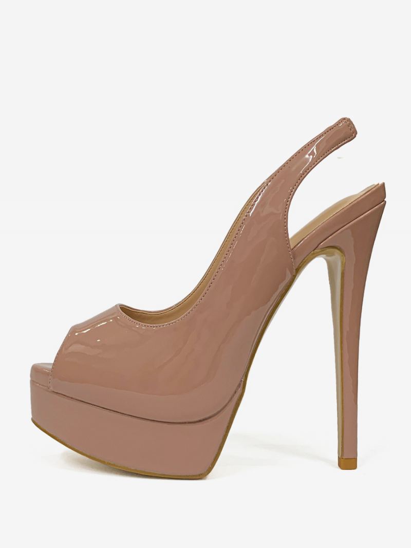 Damespumps Met Hoge Hakken Peeptoe-platform Stilettohak - Camel