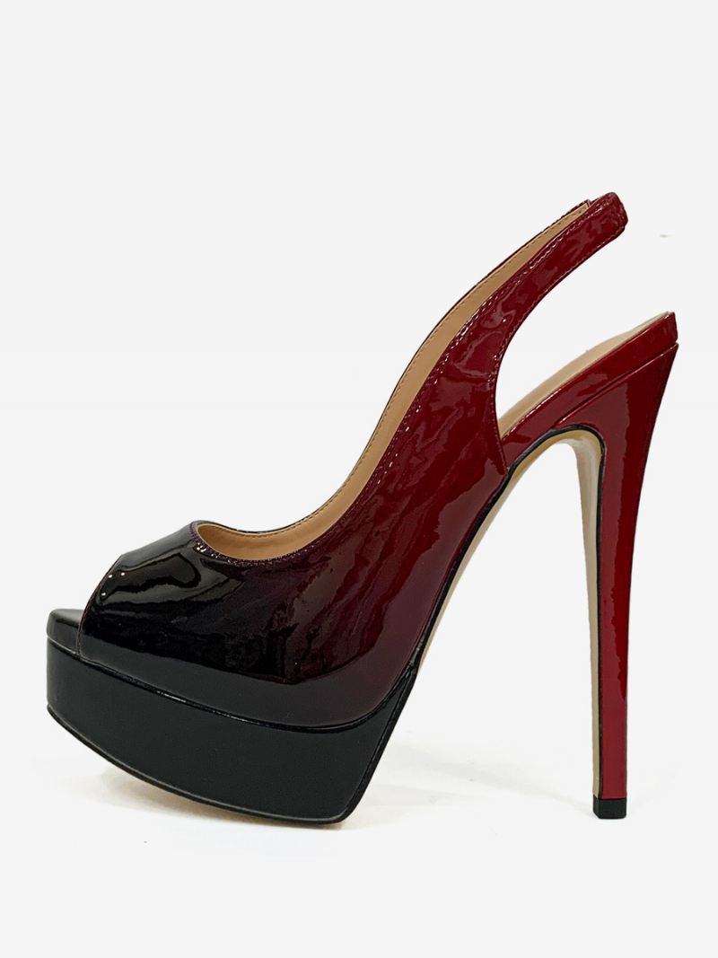 Damespumps Met Hoge Hakken Peeptoe-platform Stilettohak - Zwart+Rood