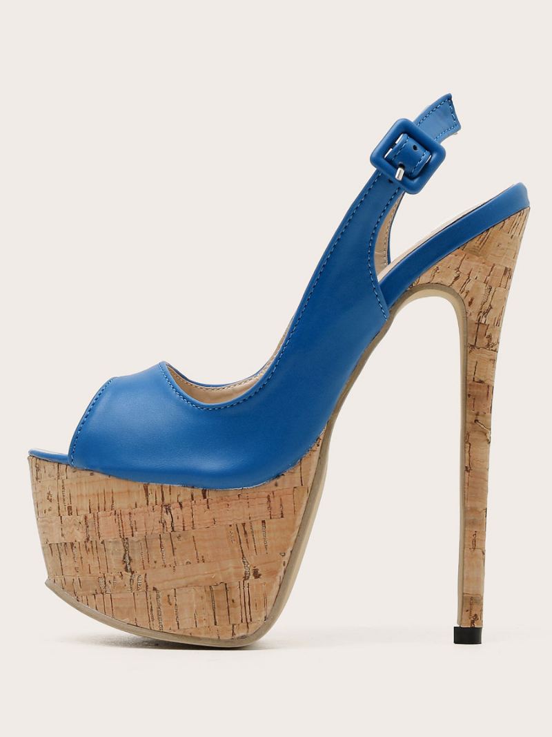 Damessandalen Met Hak Naaldhak Pu-leer Peeptoe Blauwe Slingback-pumps Hoge - Blauw