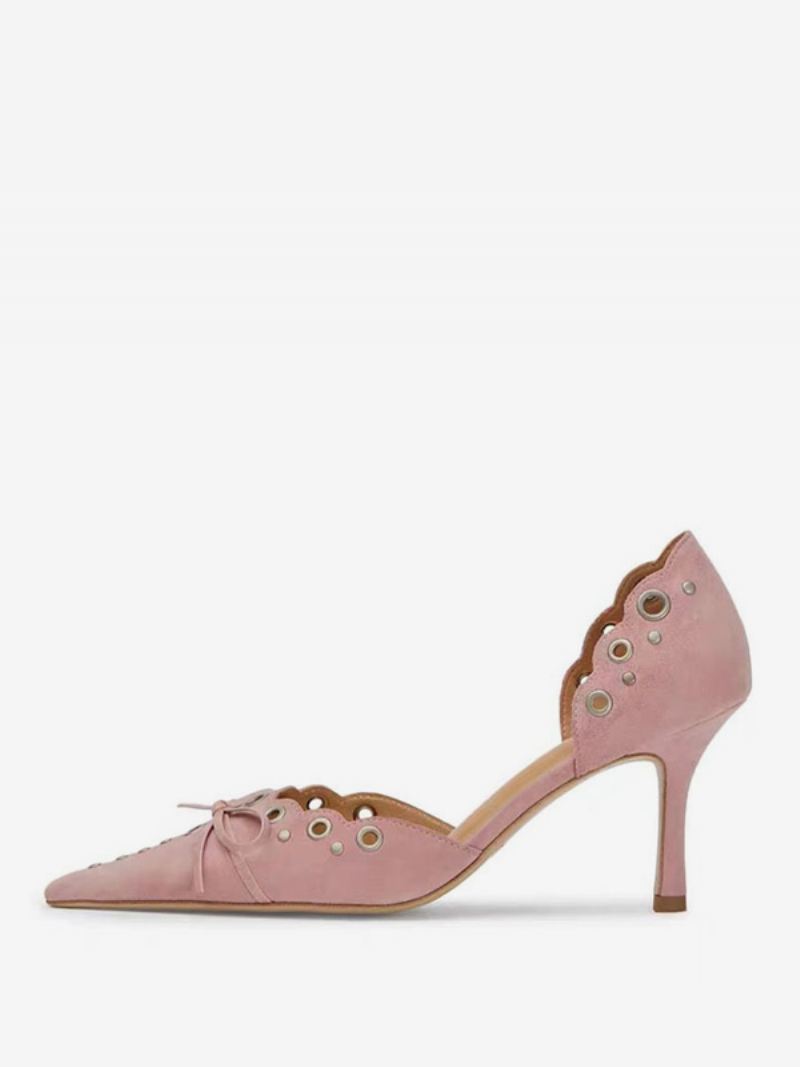 Damessandalen Met Hak Puntige Neus Stilettohak Suède Sandalen Monogram - Roze