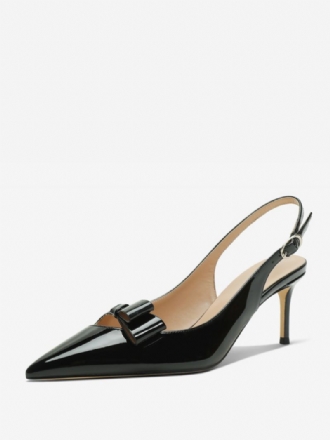 Damesschoenen Met Slingback-hak Zwarte Spitse Neus Strikdetail