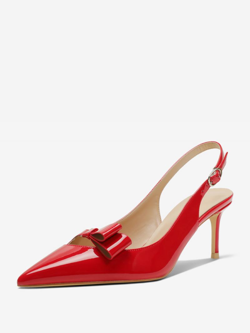 Damesschoenen Met Slingback-hak Zwarte Spitse Neus Strikdetail - Rood