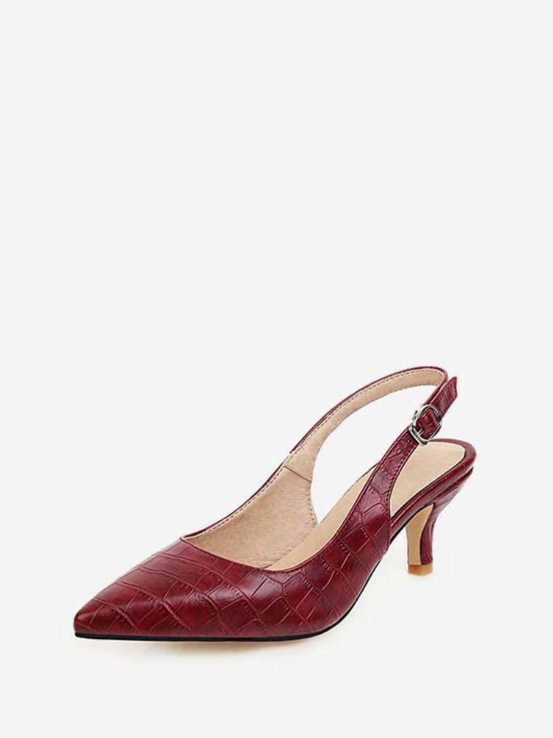 Gele Kittenhak Slingback Spitse Neus Stilettohakpompen Dames - Rood