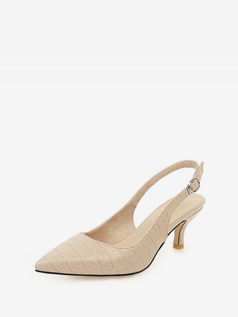 Gele Kittenhak Slingback Spitse Neus Stilettohakpompen Dames - Beige