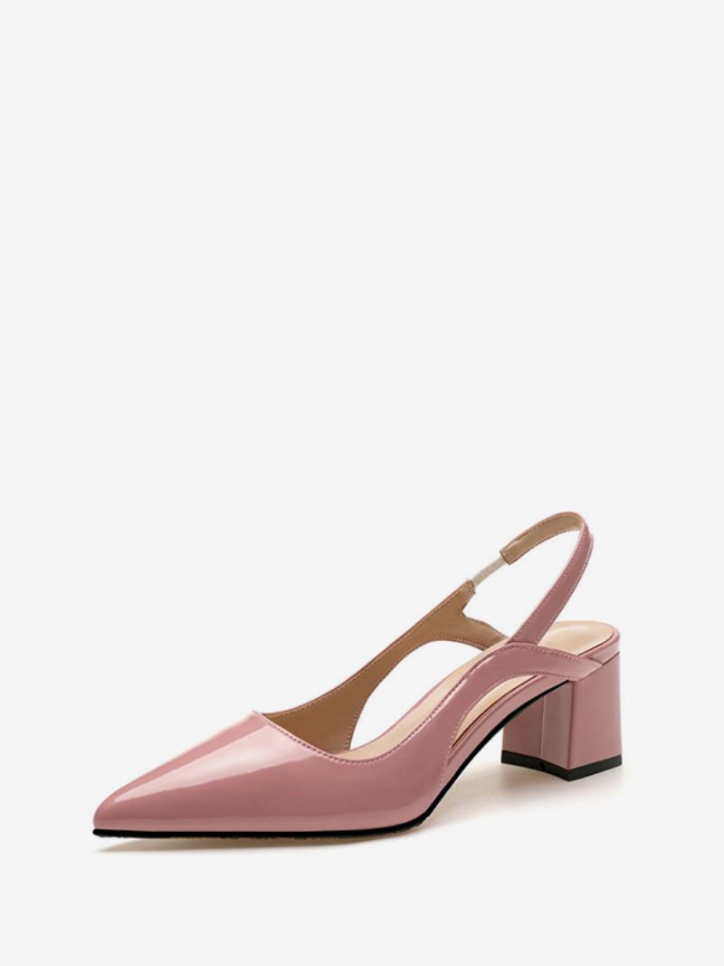 Halfhoge Hakken Dames Chique Puntige Neus Dikke Hak Instapper Glamoureuze Blauwe Slingback - Roze