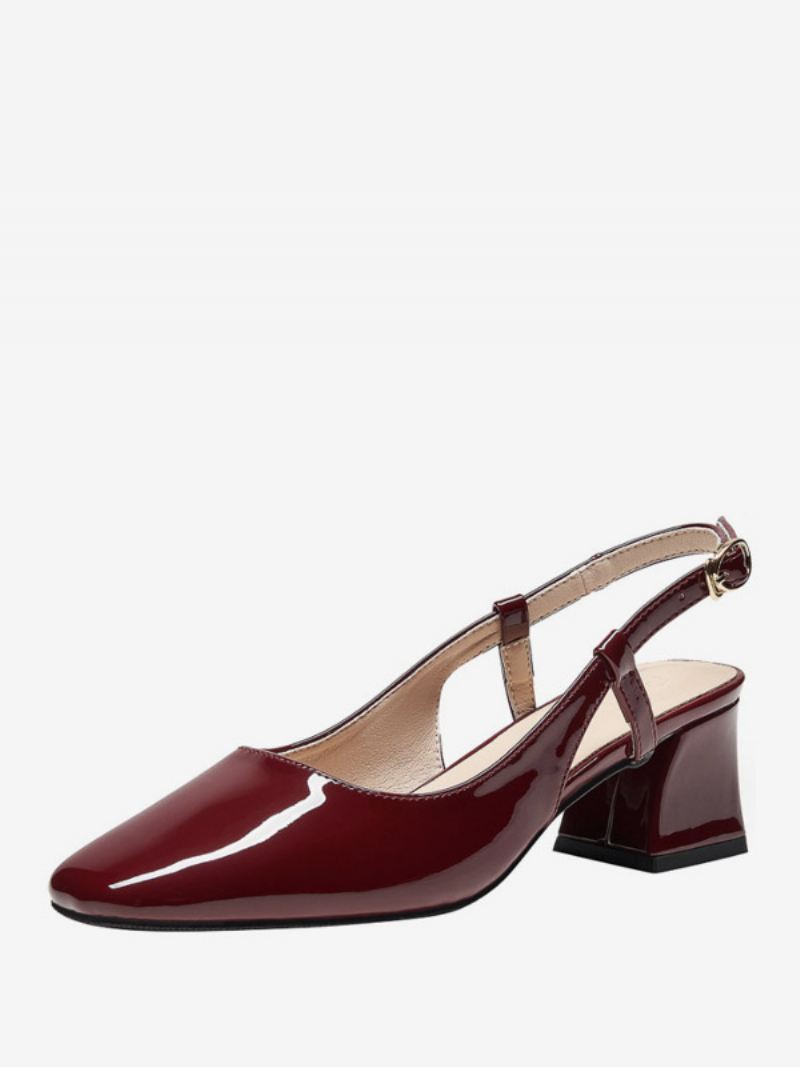 Halfhoge Hakken Dames Met Veters Vierkante Neus Pumps Dikke Hak Dagelijks Casual Bordeaux