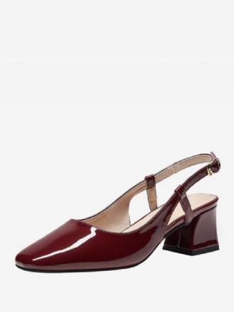 Halfhoge Hakken Dames Met Veters Vierkante Neus Pumps Dikke Hak Dagelijks Casual Bordeaux