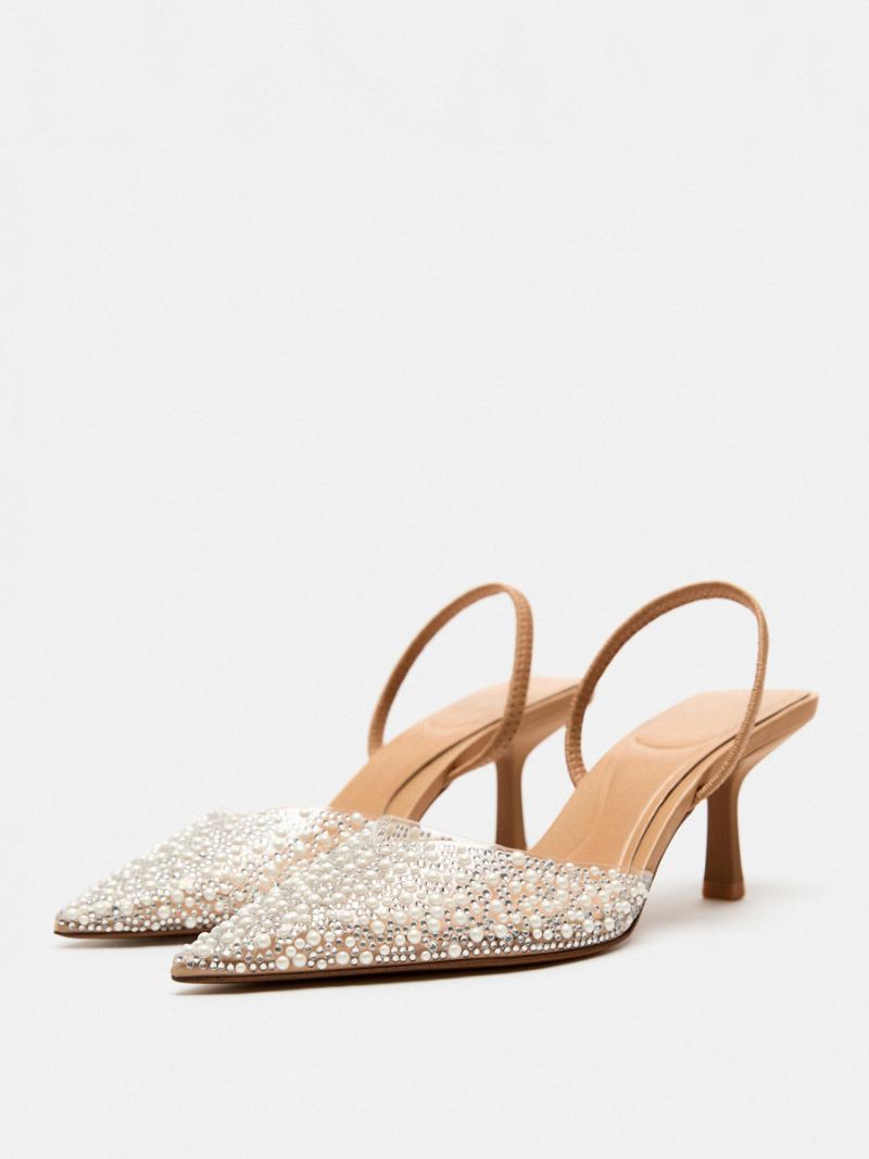 Halfhoge Hakken Dames Strass-pumps Met Puntige Neus Stilettohak Street Wear Wit