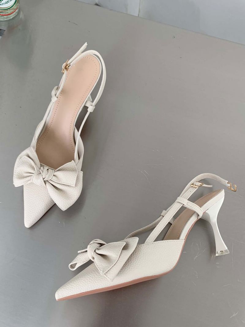 Halfhoge Hakken Dames Strikken Naaldhak Pu-leren Pumps - Beige