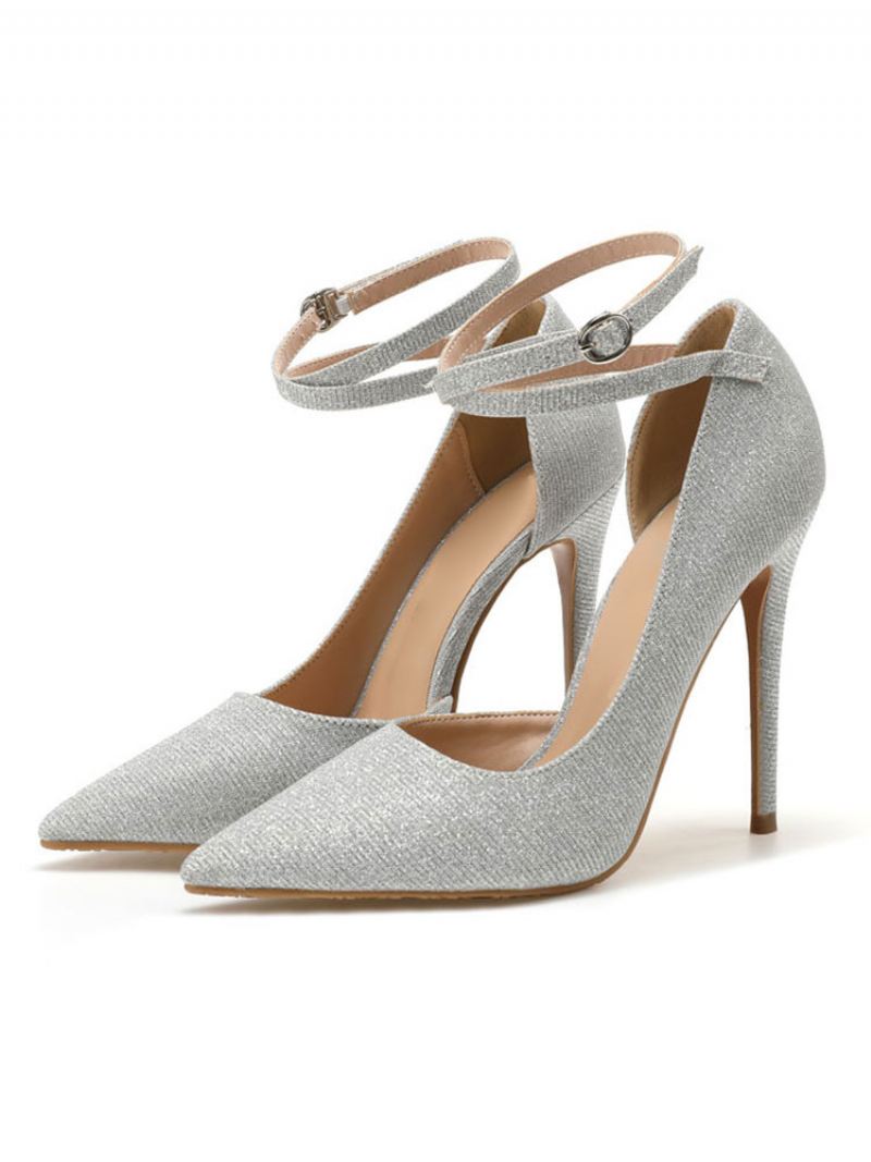 Hoge Hakken Dames Lage Tops Stilettohak Mesh Blonde Galaschoenen - Zilver