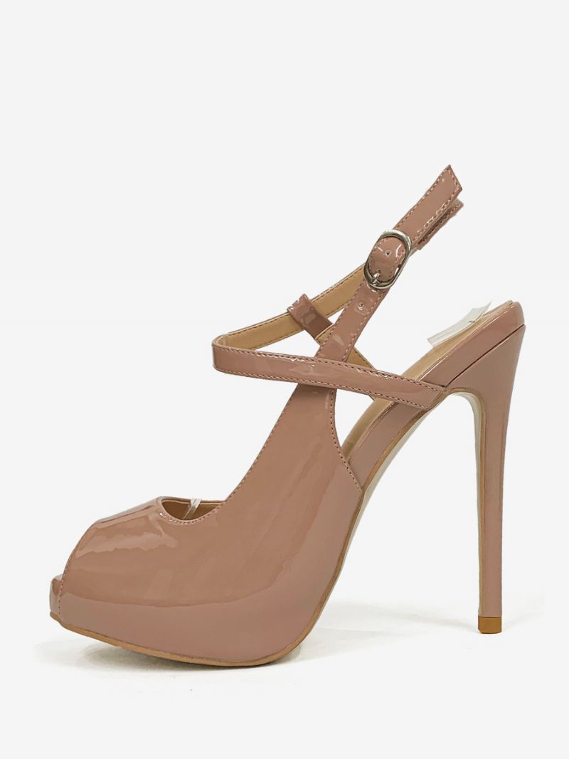 Hoge Hakken Dames Peeptoe Stilettohak Slingback-pumps - Camel