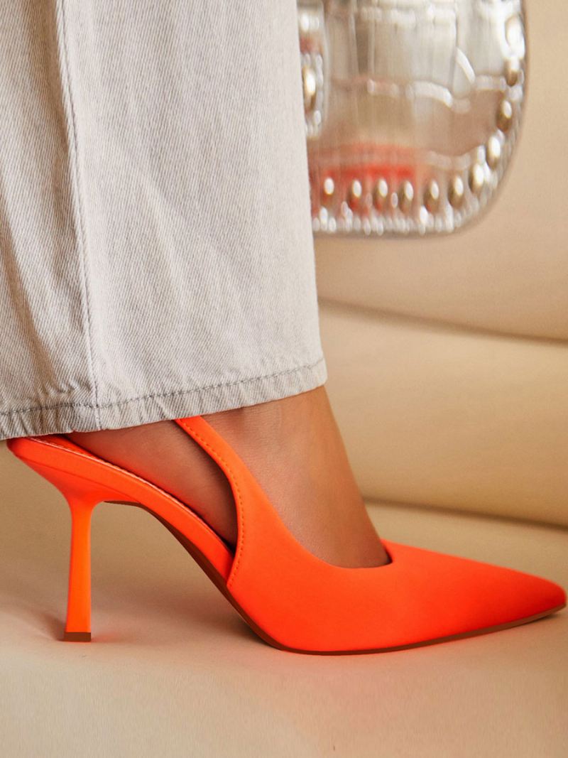 Hoge Hakken Dames Polyester Pumps Met Naaldhak - Oranje