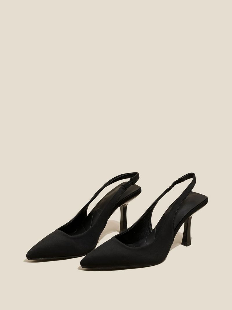 Hoge Hakken Dames Polyester Pumps Met Naaldhak - Zwart