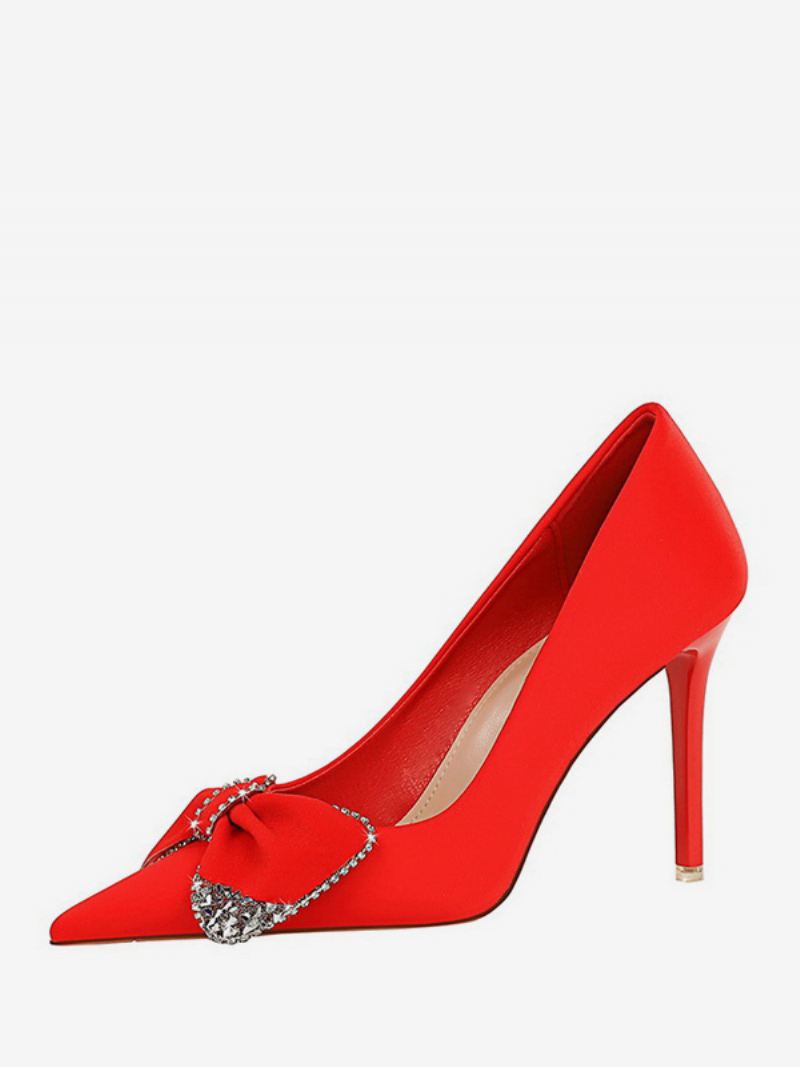 Hoge Hakken Dames Satijnen Puntige Neus Stilettohakpumps - Rood