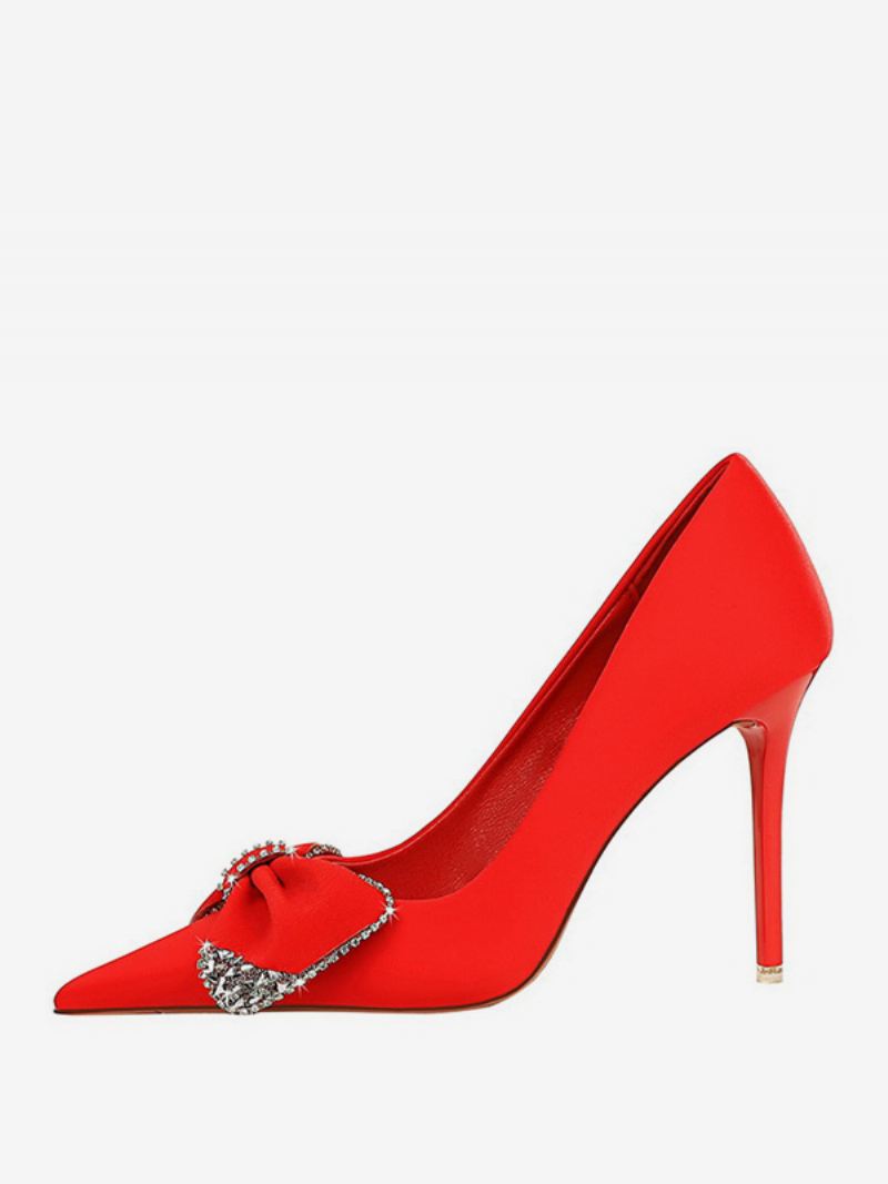 Hoge Hakken Dames Satijnen Puntige Neus Stilettohakpumps - Rood