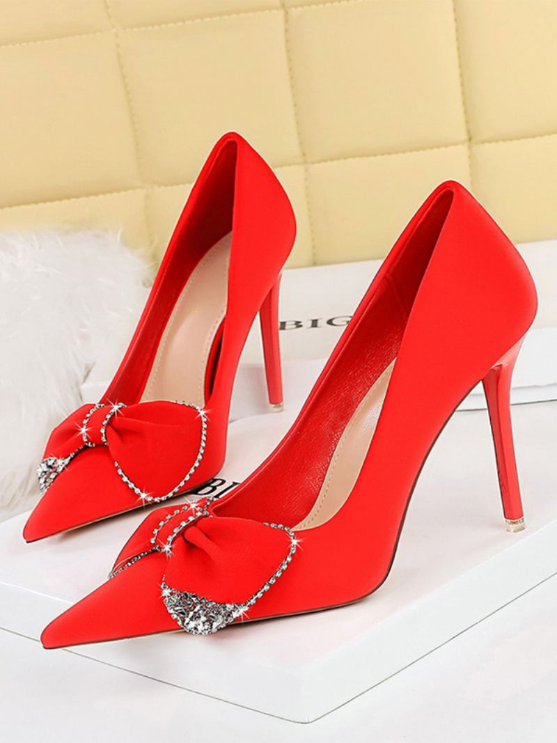 Hoge Hakken Dames Satijnen Puntige Neus Stilettohakpumps - Rood