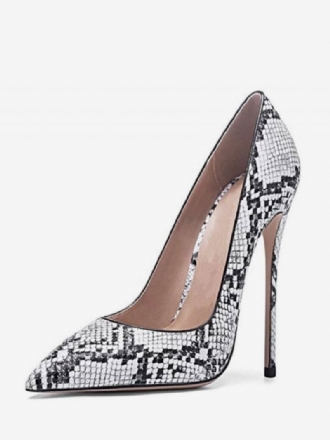 Hoge Hakken Dames Slangenleer Puntige Neus Stilettohak Chique Pumps