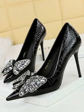 Hoge Hakken Dames Strass-steentjes Chique Pumps Spitse Neus Naaldhak Pu-leer