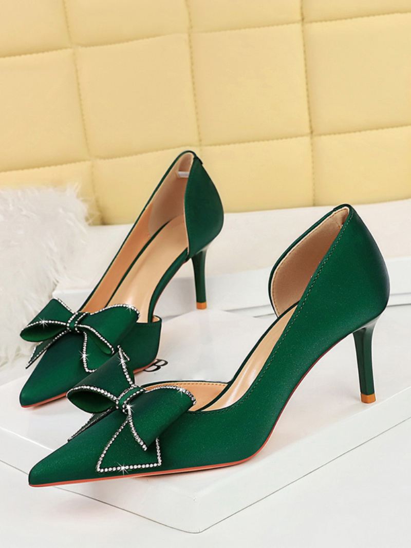 Hoge Hakken Dames Strikken Elegante Pumps Naaldhakken Met Puntige Neus - Groen