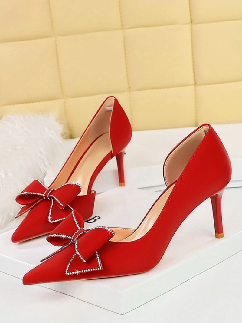 Hoge Hakken Dames Strikken Elegante Pumps Naaldhakken Met Puntige Neus - Rood