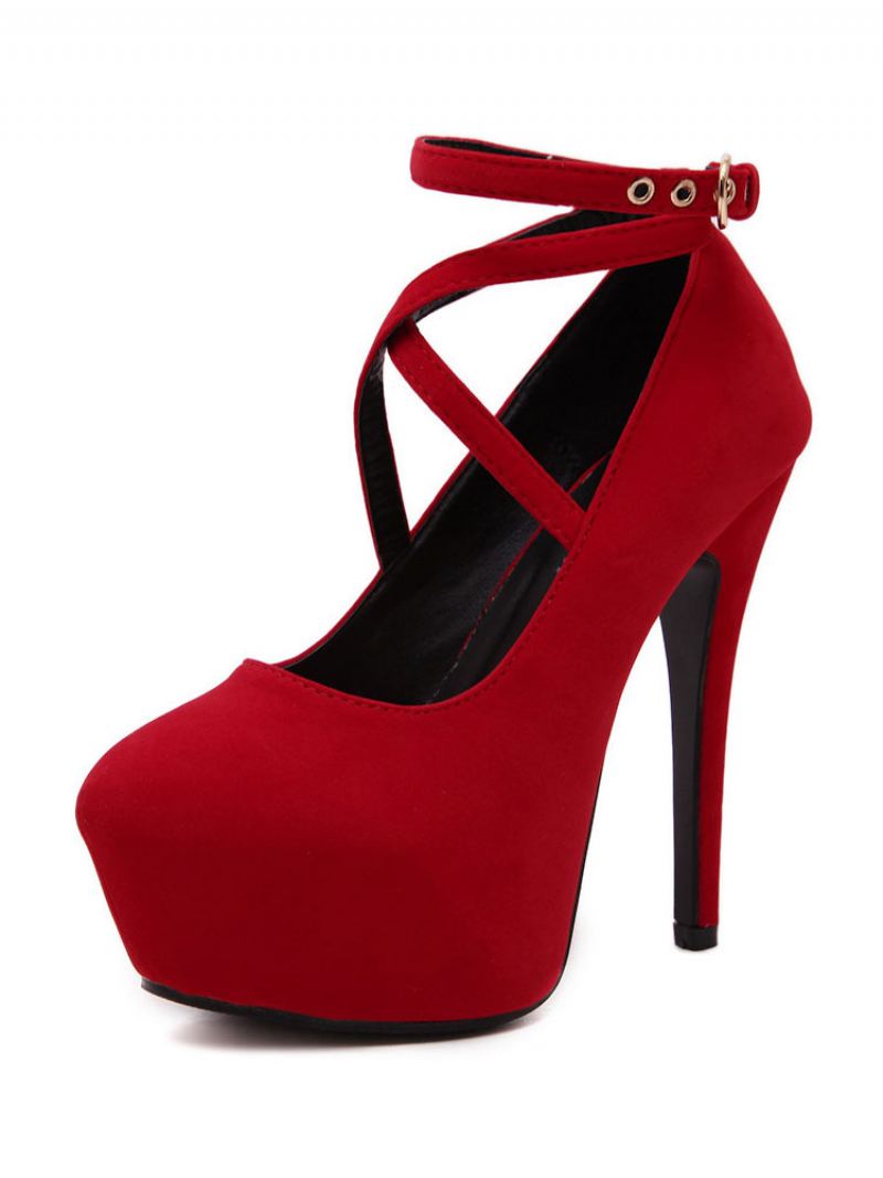 Hoge Hakken Met Platform Dames Sexy Gekruiste Enkelbandjes Stilettohak - Rood