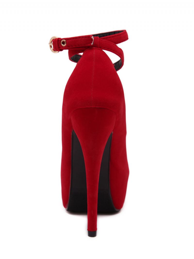 Hoge Hakken Met Platform Dames Sexy Gekruiste Enkelbandjes Stilettohak - Rood