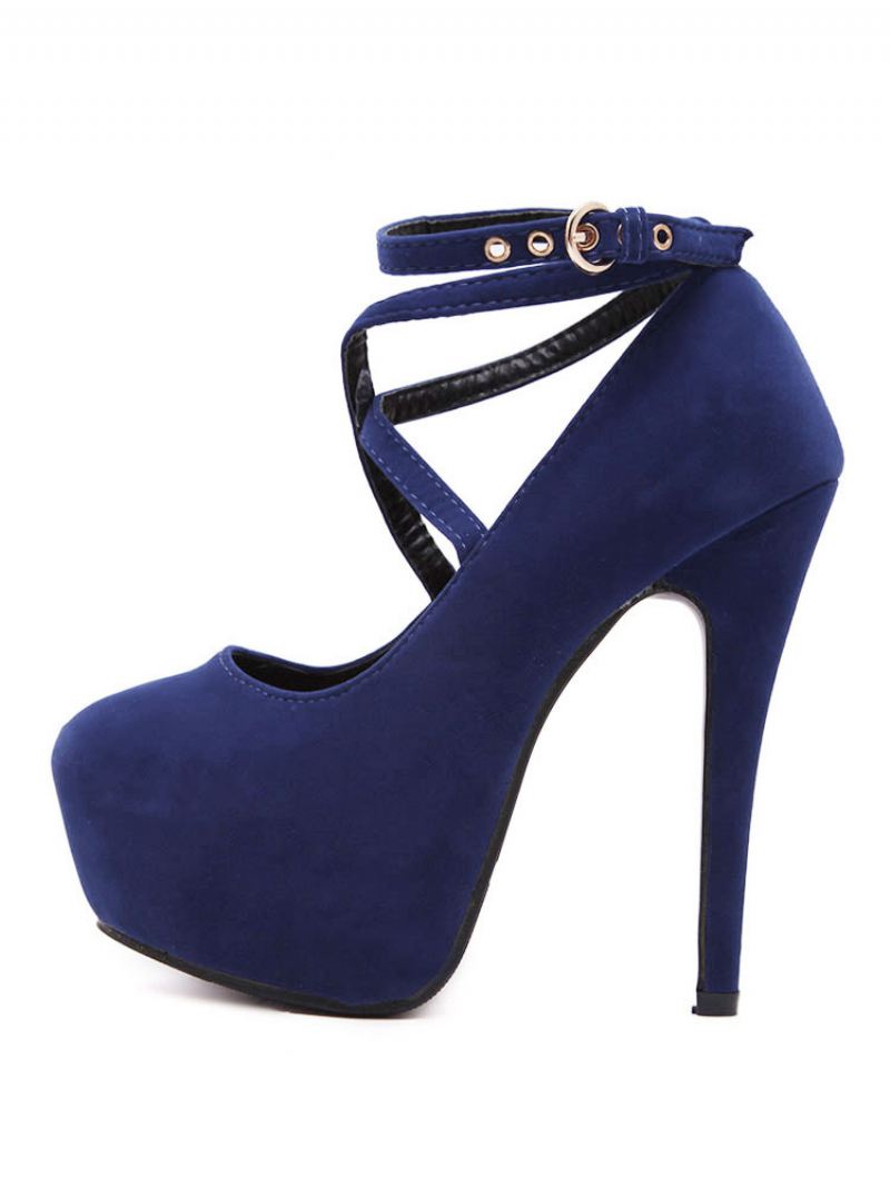 Hoge Hakken Met Platform Dames Sexy Gekruiste Enkelbandjes Stilettohak - Blauw