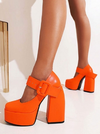 Mary Jane Buckle Platform-pumps Met Dikke Hak Dames