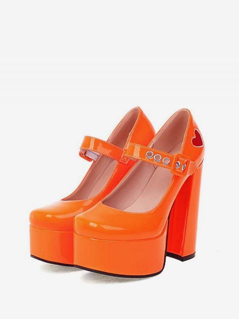 Mary Jane-hakken Met Rood Hartplatform Dames - Oranje Rood