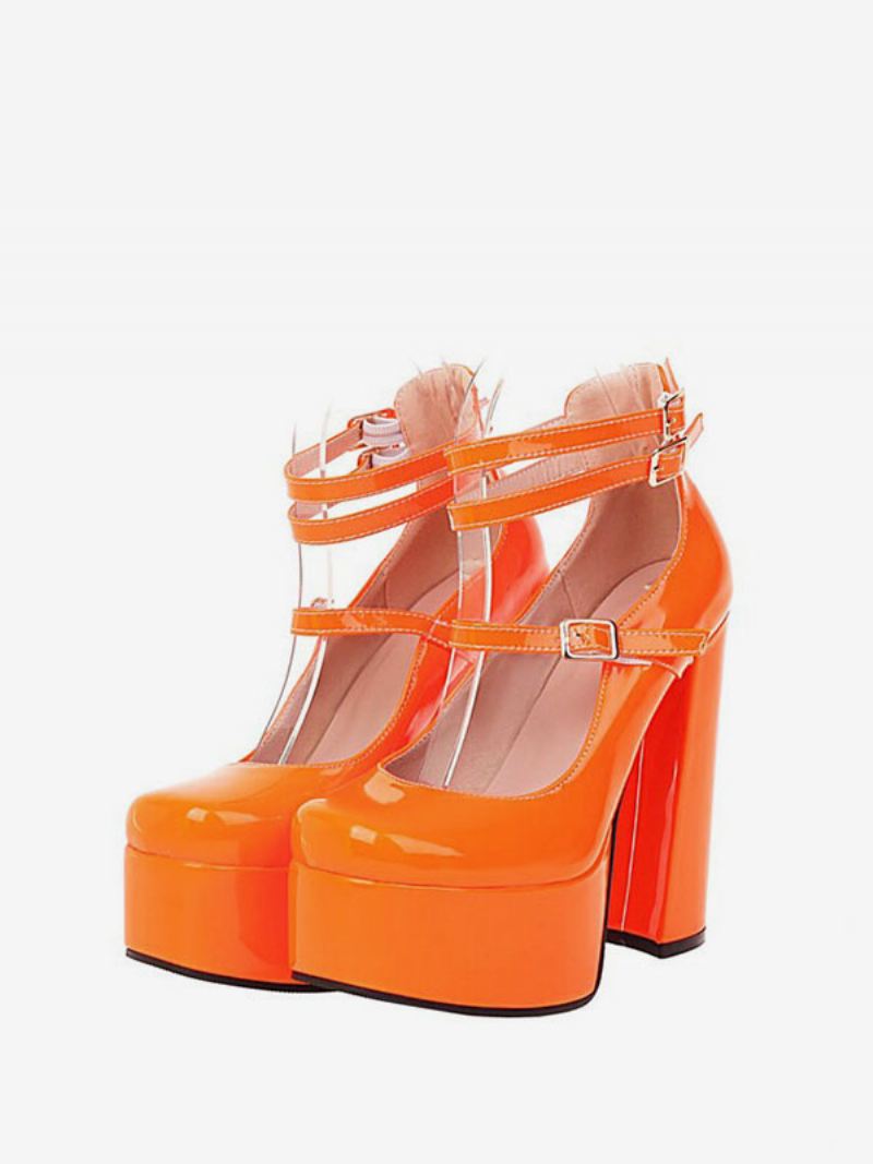 Mary Jane-pumps Met Plateauzool Dames Lakleer - Oranje Rood