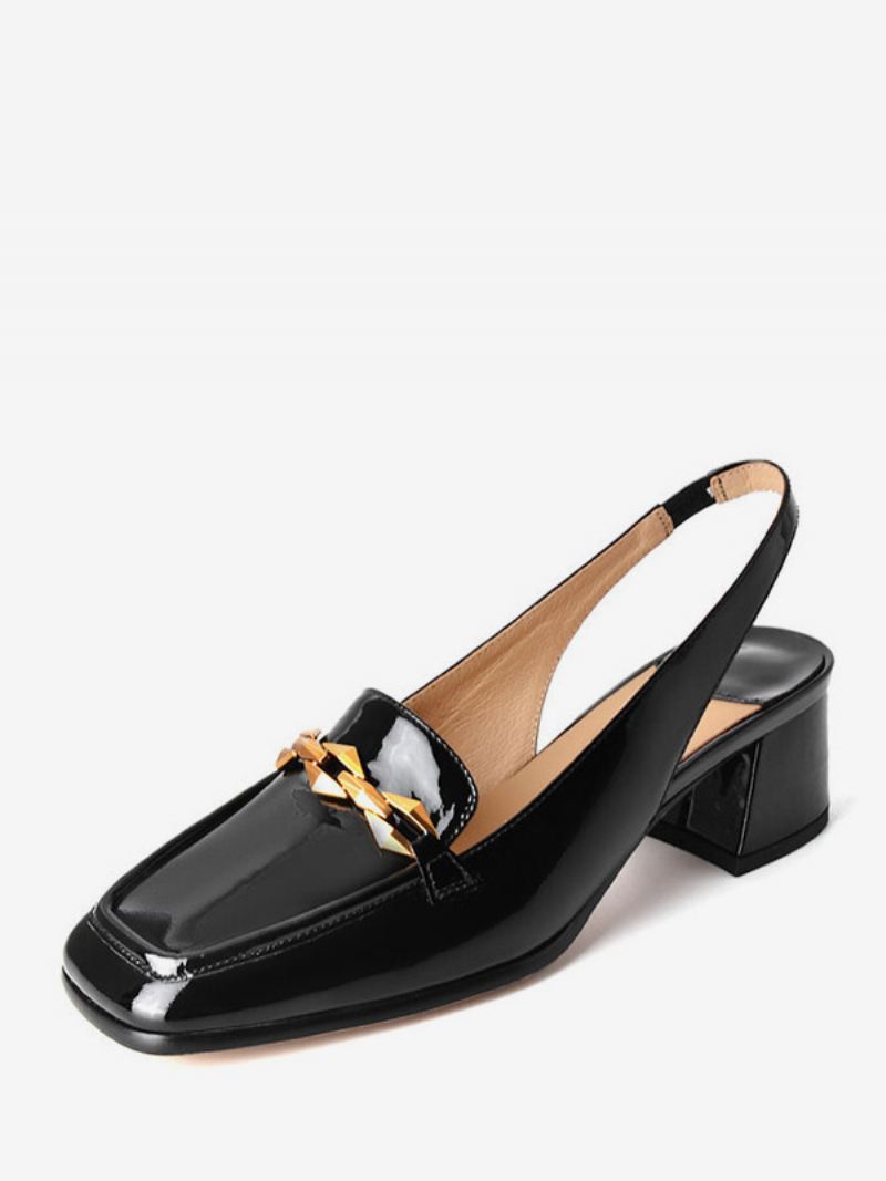 Metalen Details Dames Hakken Pumps Met Puppyhak Vierkante Neus - Zwart